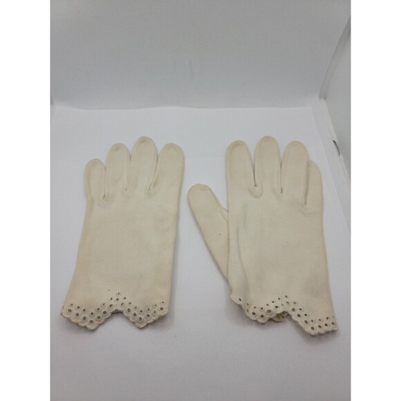 Vintage Sz 7 Womens Embroidered White Gloves Sophisticated Classic Preppy - Picture 1 of 4